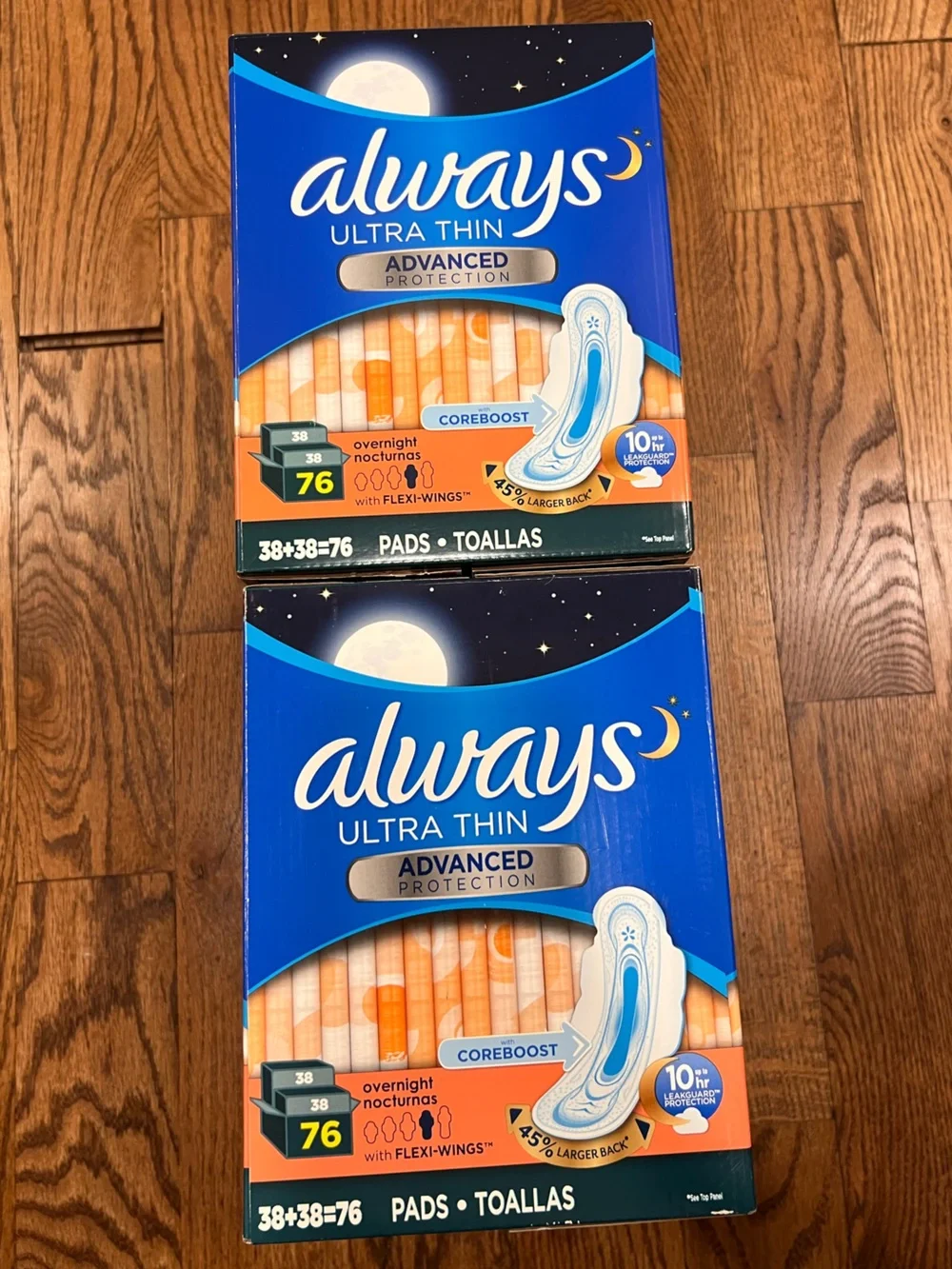 Always Ultra Thin Overnight Pads Bundle 2 Pack 76 Count Each New Sealed